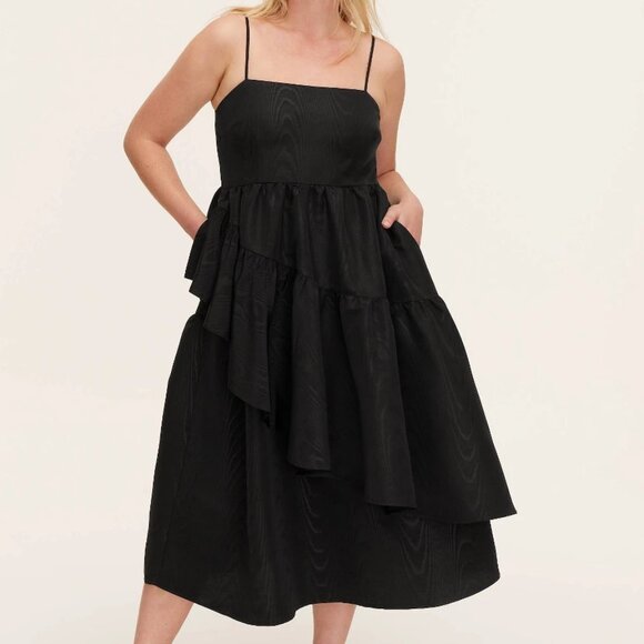 NWT Kate Spade x Target black tiered asymmetrical ruffle midi tank dress - Picture 2 of 14